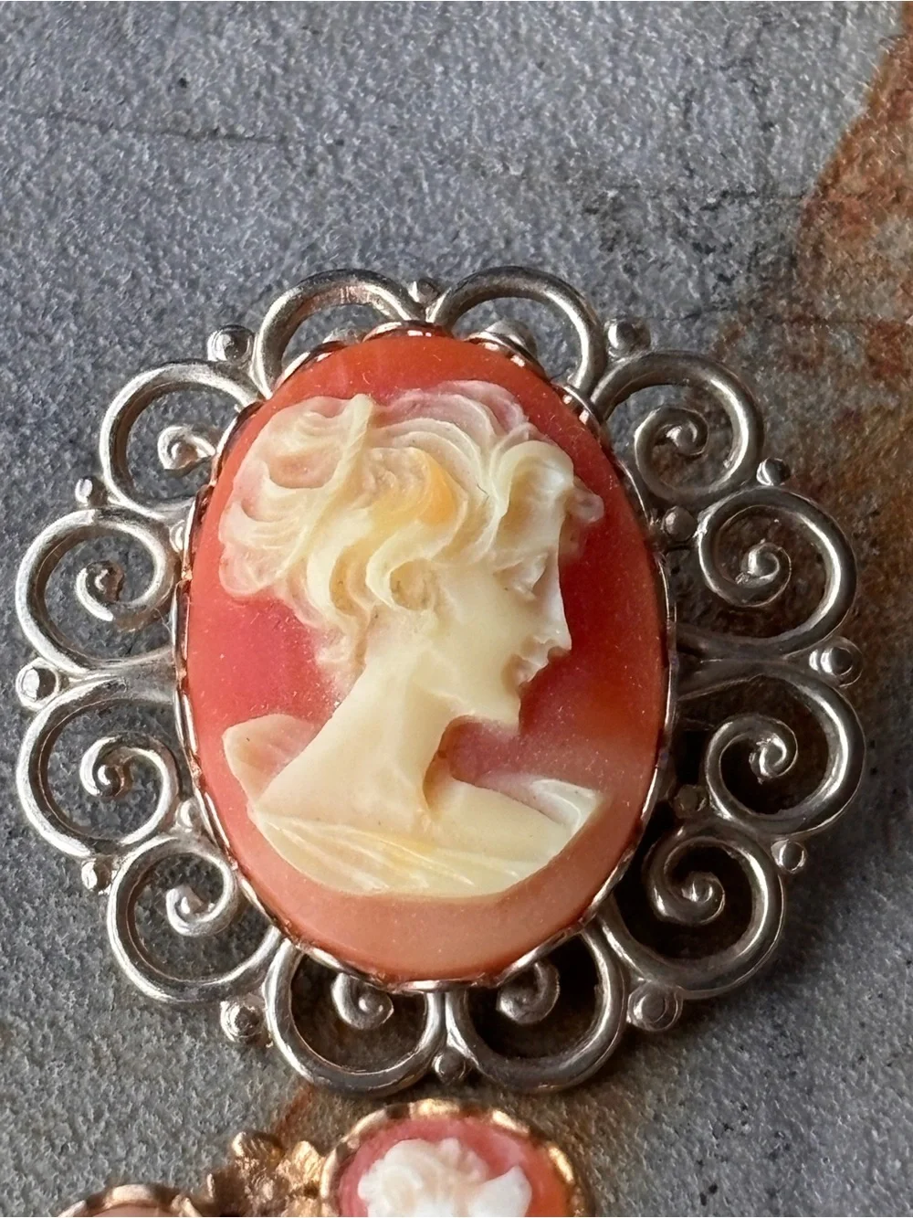 Vintage Victorian Brooch Trio Lot Pink Cameos Art Deco Lady Face Coquette